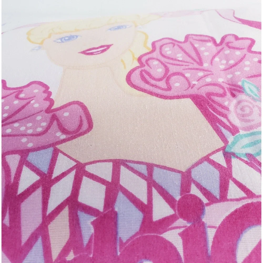 Vintage 1995 BARBIE Bed Pillow Case Twin Flat Sheet Ballerina Hearts Barbiecore